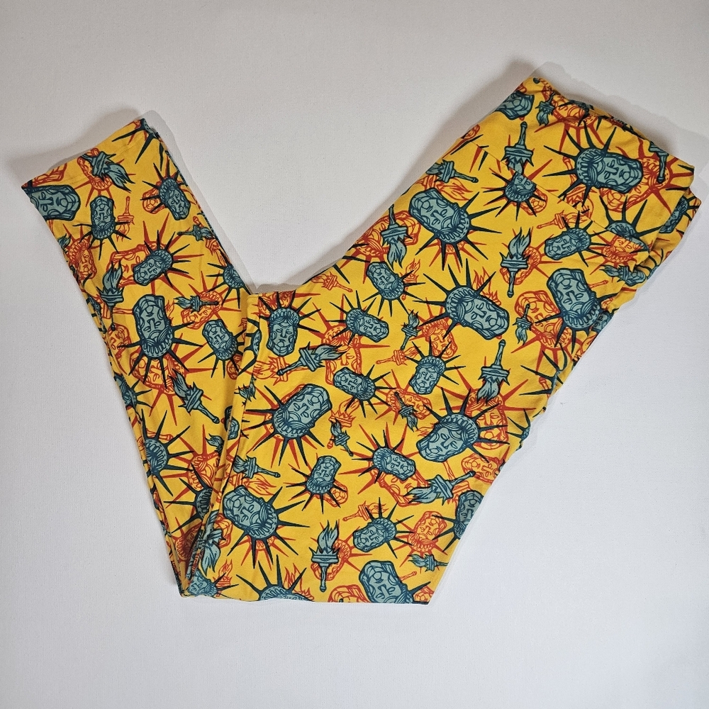 LulaRoe Leggings Womens 30" Waist TC Yellow‎ Green Statue Of Liberty